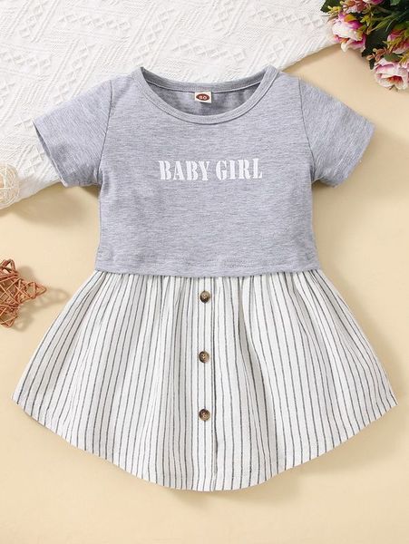 

baby letter and striped print 2 in 1 dress she, Red;yellow