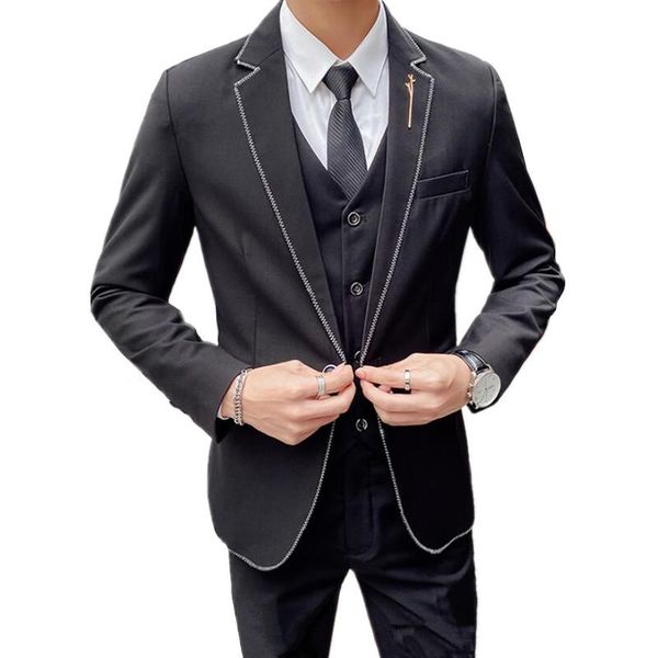 

men plaid thick 3 piece suits set blazer jacket pant vest male business casual slim fit wedding dress coat trousers waistcoat men's & b, White;black