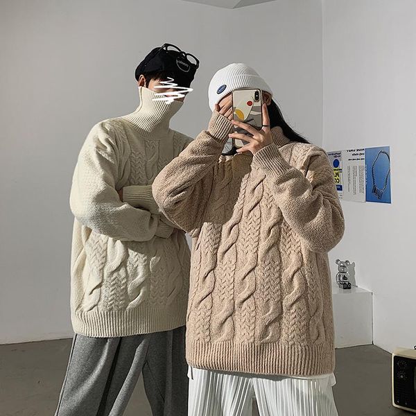

men's sweaters trendy retro sweater couple fall/winter lapel neutral hong kong wind turtleneck for men and women, White;black