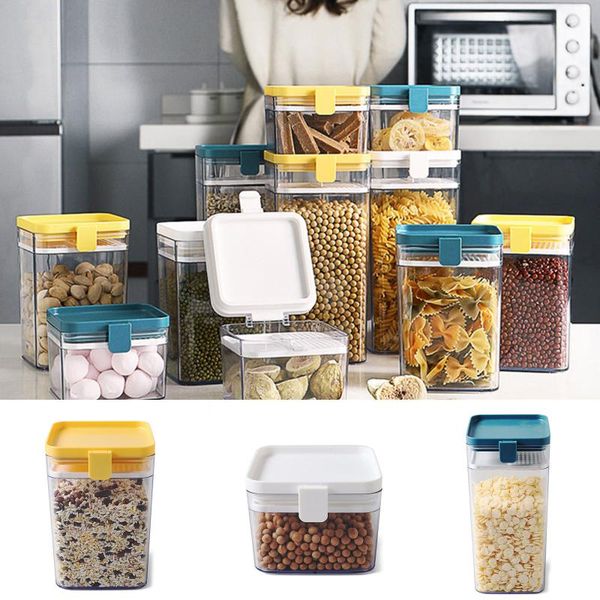 

high 1pcs plastic container sealing storage canister with lid cereal containers flour tank for kitchen 500/1000/1600ml uej bottles & ja jars
