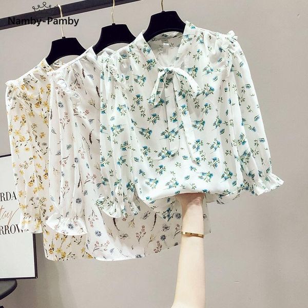 

women's blouses & shirts floral shirt ladies chiffon 2021 niche design five-point sleeve thin fashion style small b084, White