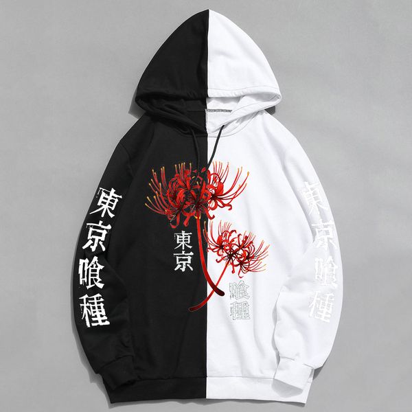 

tokyo ghoul spider lily hooded anime kanekiken long sve women's loose men's sweatshirt harajuku unisex, Black