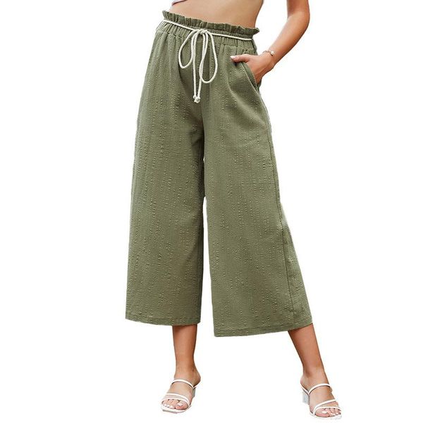 

women's pants & capris 2021 summer green loose cropped trousers with straps high waist wide leg casual women baggy ol all match wear, Black;white