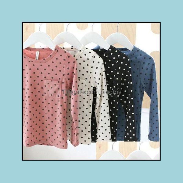 T-Shirt Tops Tees Bebek Giyim Bebek, MaternityChildren Çocuklar Kız Polka Dot Crewnecktops Uzun Kollu Pamuk Gömlek Bırak Teslimat 2021 Alf