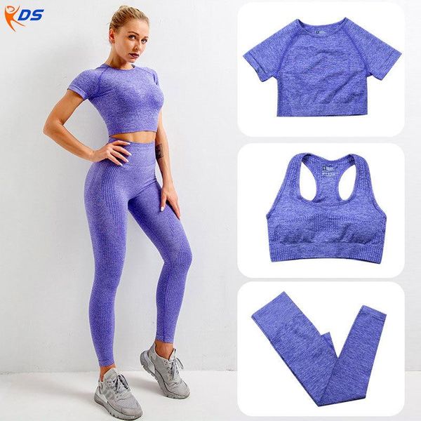 

yoga outfit 3 pcs clothing set sportswear women crop high wait leggings fitness wear gym suit seamless workout for female