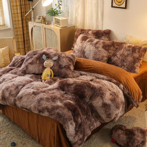 

bedding sets super shaggy soft coral fleece warm cozy princess 4/5pcs ste mink velvet quilt cover comforter set blanket pillowcases