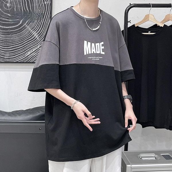 

men's t-shirts 2021 korean style hip hop fashion patchwork oversized t-shirt men clothing harajuku plus size couple casual short sleev, White;black