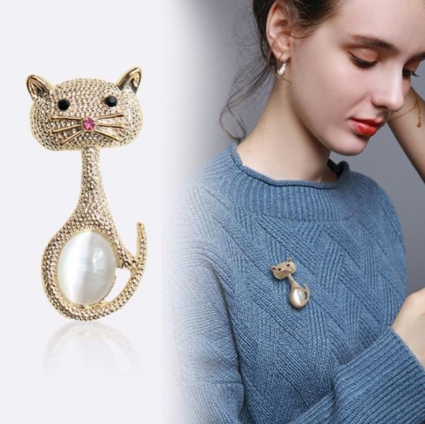 

pins, brooches elegant womens vintage opal cat eye brooch pin golden cute animal european wedding party girls fashion romantic gift, Gray