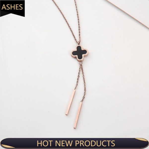 

pendant necklaces women simple four-leaf clover of design necklace elegant refined ketting titanium steel metal clavicle chain, Silver