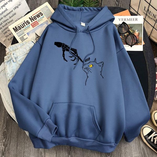 

men's hoodies & sweatshirts simple cartoon cat hand print man fleece winter autumn hooded mens fashion hip hop harajuku anime hoodie, Black