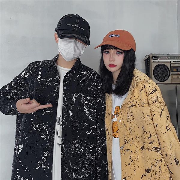 

women shirts korean style vintage long sleeve shirt loose couple clothes casual harajuku for men and blouses men's, White;black