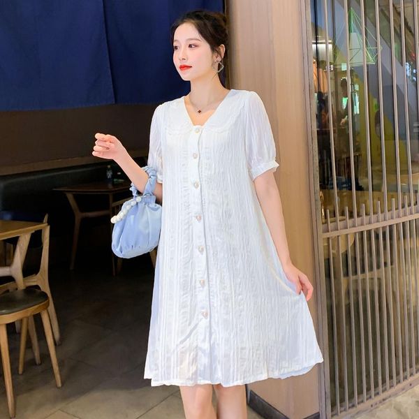 

maternity dresses 5241# dress v neck short sleeve midi plus size pregnancy loose large pregnant woman mom, White
