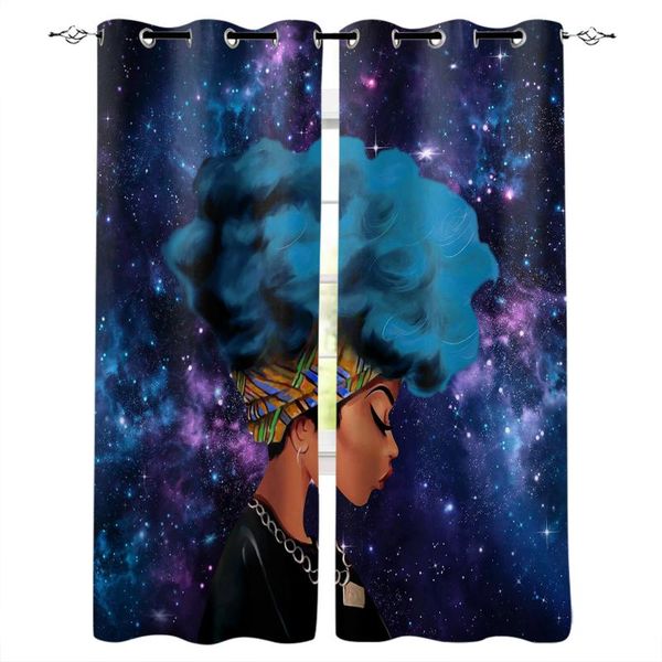 

curtain & drapes african black women blue starry sky window curtains living room bedroom kitchen for children treatment