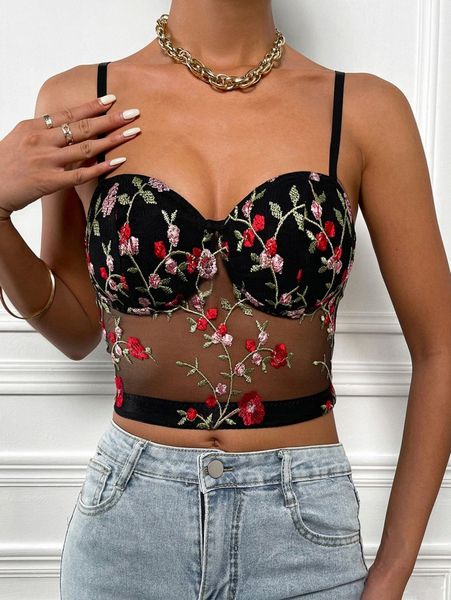 

floral embroidered lace bustier cami 97kj#, White