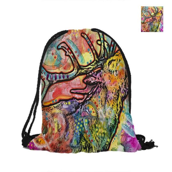 

backpack deer printing drawstring for beach school shopping fashion polyester bags women men pouch backpacks shoulder bag
