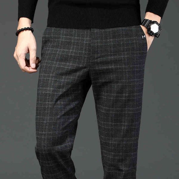 

men's jeans casual plaid pants business slim fit dark grey classic style elastic trousers male brand clothes x5ns, Blue