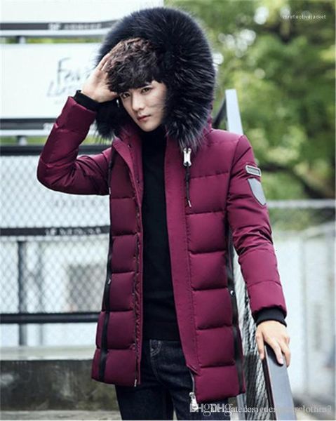 

men's & long sleeve coats fashion solid color male parkas with zipper winter thick mens down jackets hooded, Black