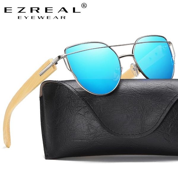 

sunglasses ezreal bamboo cat eye polarized metal frame wood glasses lady luxury fashion sun shades with box free, White;black
