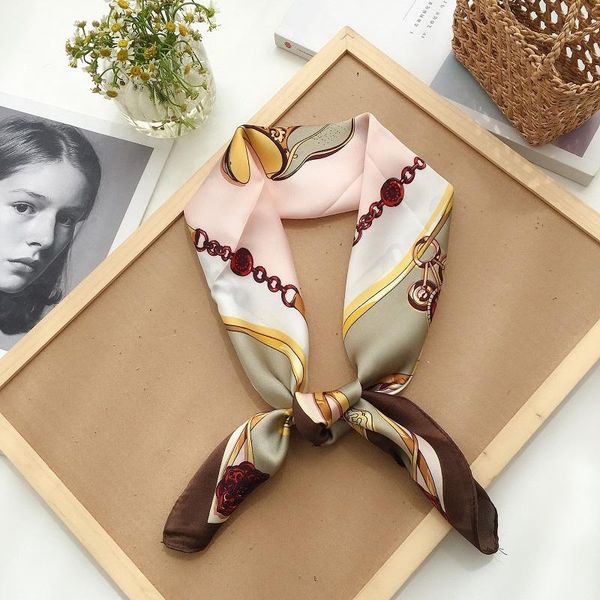 

scarves yishine 2021 70x70cm stirrup chain print square scarf women bandana hairband lady head wraps female shawl neckerchief, Blue;gray