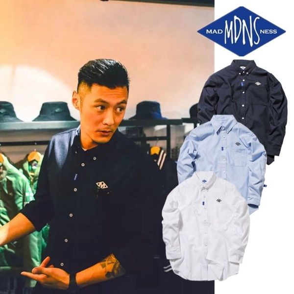 

men's madness business long-sleeved casual shirt shawn yue with the same trendy brand mdns oxford textile slim shirts, White;black