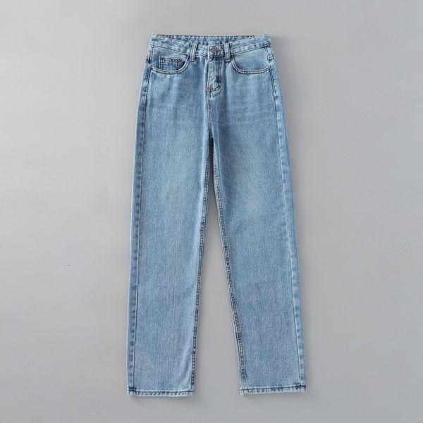 

jeans b9134 - korean women's clothing spring and summer 2021 boyfriend style high waist thin straight pants, Blue