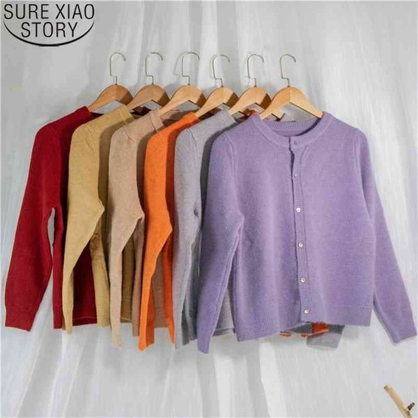 

fashion 6 colors single-breasted sweaters women autumn o-neck long sleeve loose sweater thicken knitted cardigan 10949 210506, White