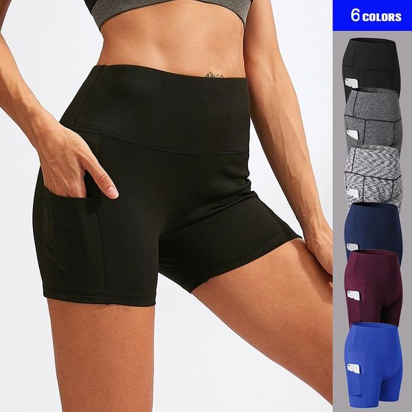 

yoga outfits high waist women shorts with pocket seamless running tight sport female push up fitness gym sportswear, White;red