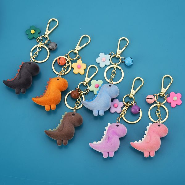 

2021 fashion keychain new korean flocked dinosaur keychain cartoon bag trend pendant plush trinket gift, Slivery;golden