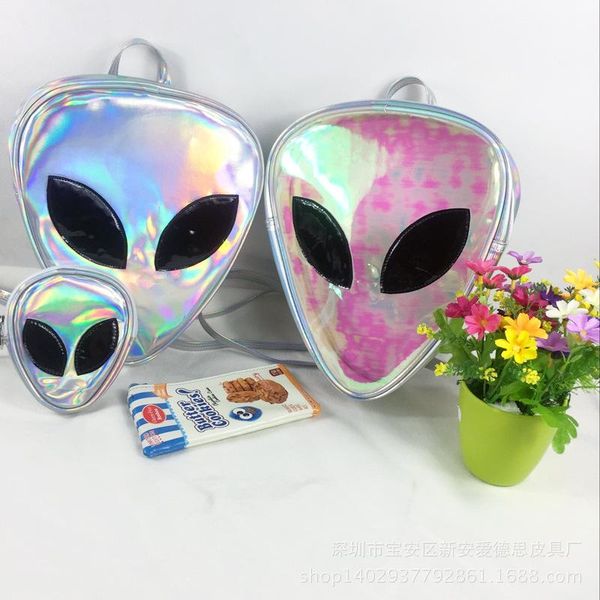 

backpack 3d alien et head face designed bag fashion laser transparent triangle leisure for girls