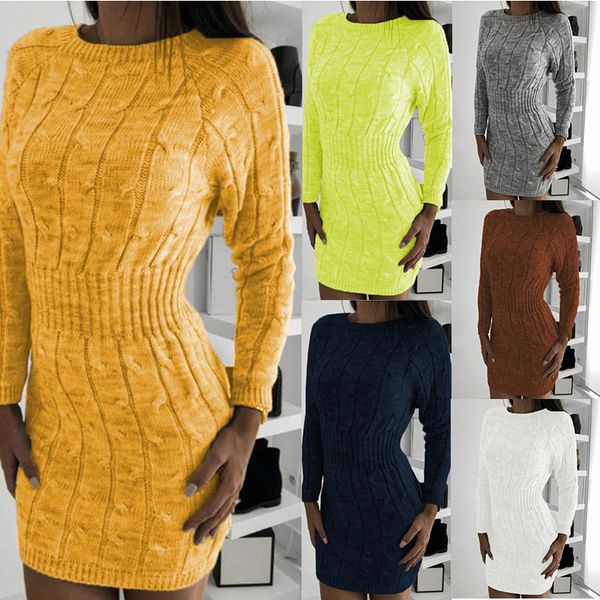 

female winter torsion knitted shirt long sleeve high waist bodycon mini white dress casual neck streetwear, Black;gray