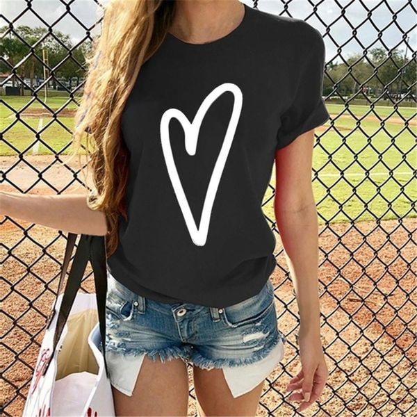

love heart printed harajuku womens t shirts fashion graphic tees letter summer funny casual cute ladies girls tshirts, White