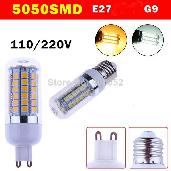 

bulbs 10pcs/lot ac220v 69leds smd led corn bulb light lamp g9 e27 12w white / warm