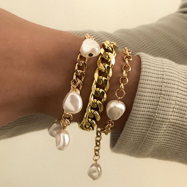 

link, chain diezi multi layer baroque imitation pearl bracelet for women girls vintage tassel bangle sets jewelry gifts, Black