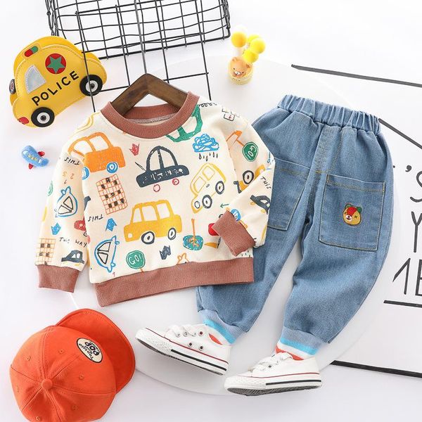 

clothing sets cartoon kids clothes spring baby boys set hoodie+pants 2pcs sports suit long sleeve for girls 1-3 year, White
