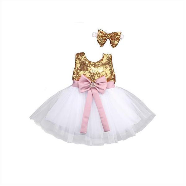 

baby girls princess sleeveless bow girl dresses lace sequins ball gown sundress headband 2pcs outfit summer party clothes 0 10y, Red;yellow