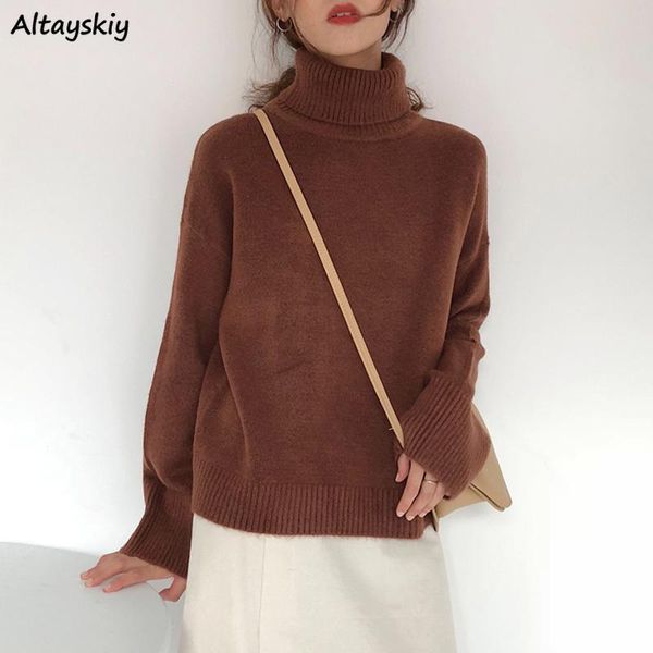 

women's sweaters pullovers women turtleneck solid knitting warm harajuku autumn winter korean style students womens 2021, White;black