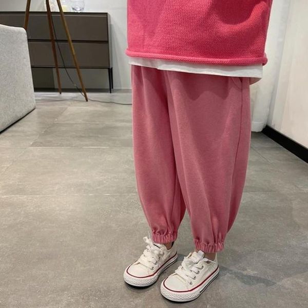 

trousers pants full length elastic waist solid smile regular cotton fashion sweet cool comfortable spring autumn girls children, Blue
