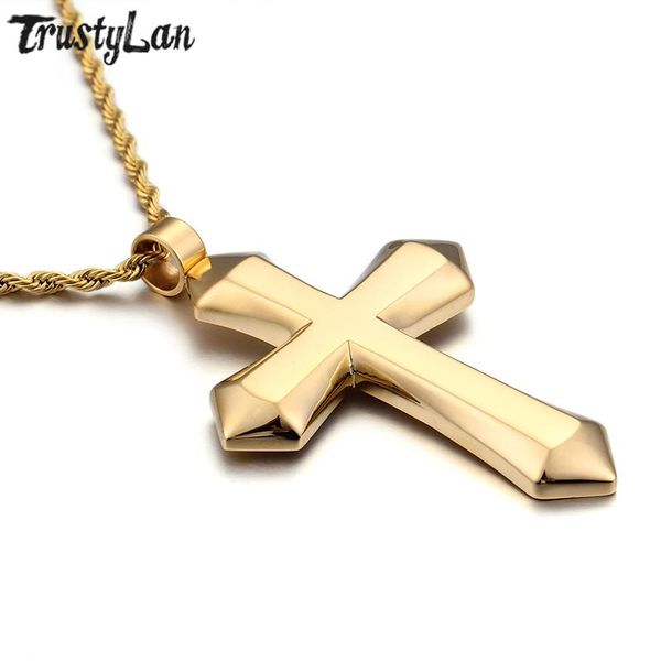 

pendant necklaces trustylan never fade gold color cross pendants for men fashion 316l stainless steel friend jewellery drop, Silver