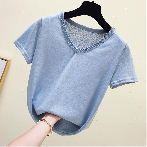 

white korea style summer women t shirt v neck pink tee femme short sleeve fashion clothes
