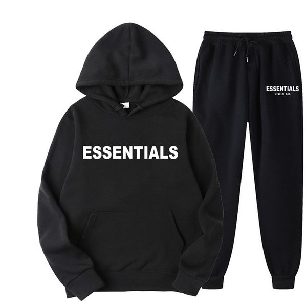 

fashion men's pullovers essentials two sports hoodies + sweatpants sweatsuit fall winter for men and women jpfw, Black