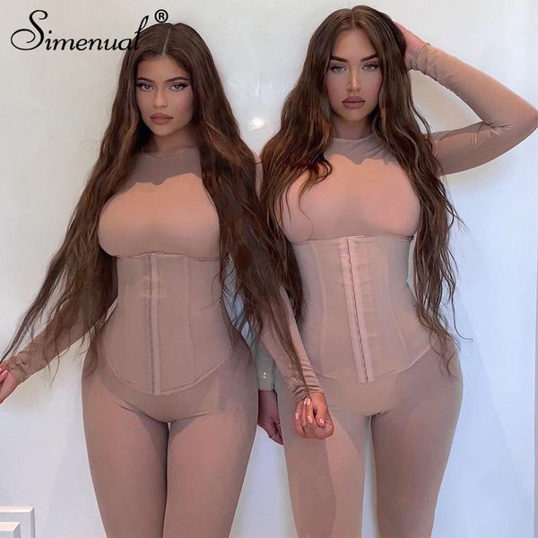 

simenual corset nude bodycon solid jumpsuits long sleeve fall 2021 women clothing fashion active wear casual workout jumpsuit, Black;white