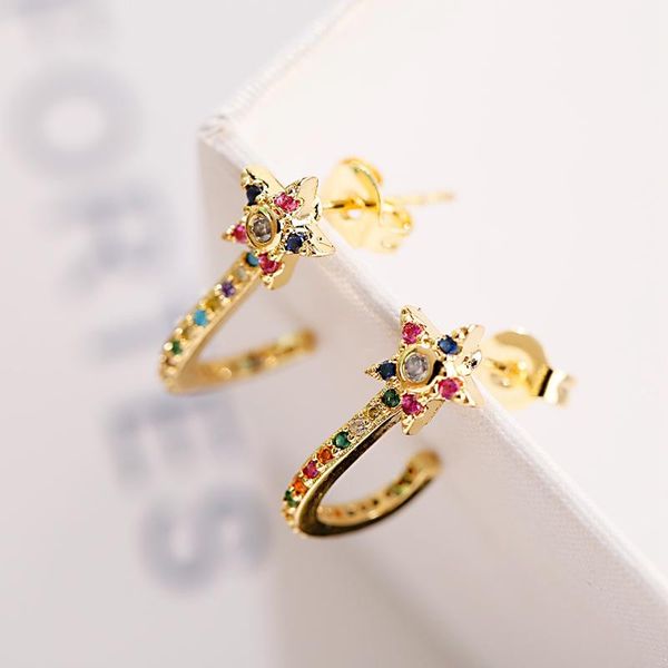 

stud luxury fashion round corful cubic zircon earrings star crystal earings for women party boucle d'oreille, Golden;silver