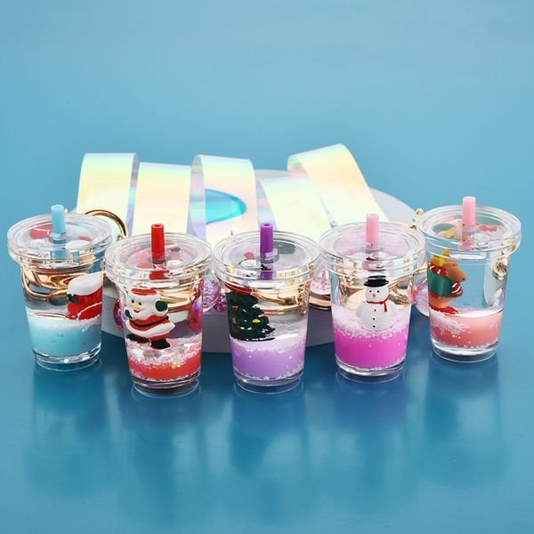 

2021 fashion keychain new acrylic christmas tea cup key ring santa claus pendant gift, Slivery;golden