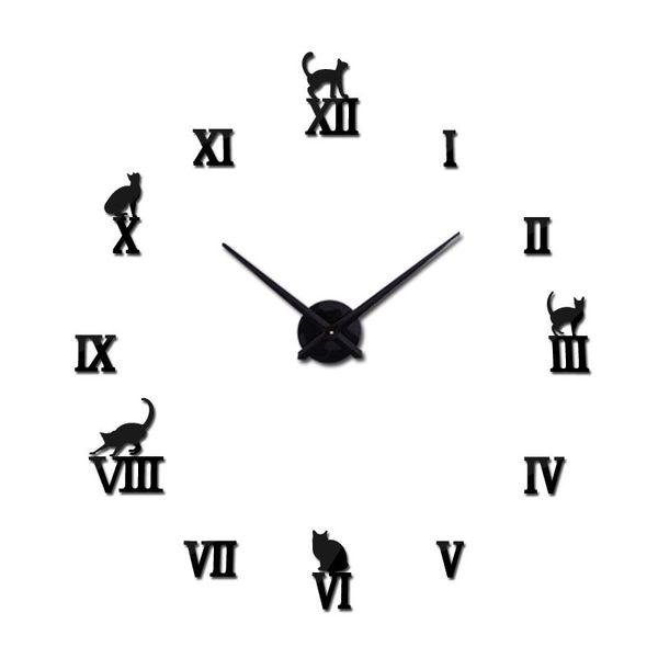 

wall clocks design large decorative brief diy digital watch quartz living room 3d cat stickers