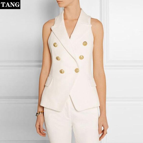 

women's vests tang spring autumn ol solid long style women suit vest 2021 korean female double breasted button halter sleeveless, Black;white