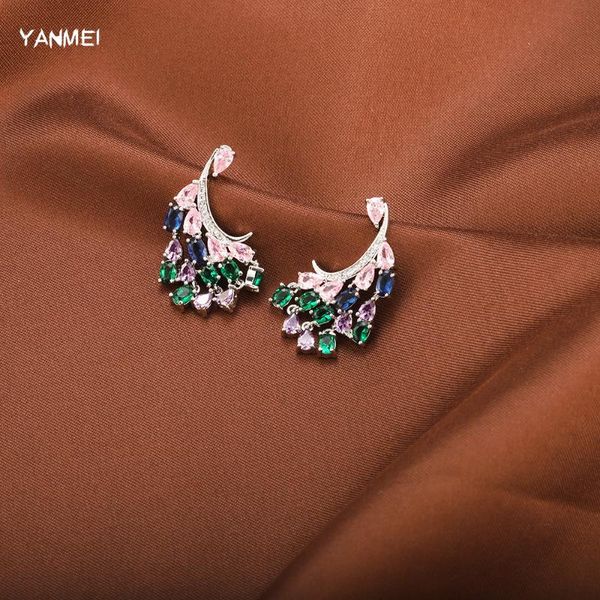 

stud shiny luxury water drop curved flower earrings fashion advanced hand-inlaid jewelry cubic zirconia, Golden;silver