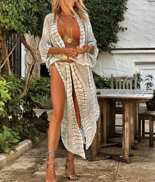 

women's swimwear summer boho striped chiffon bathing suit cover-ups 2xl beach wear kimono dress for women swimsuit cover up, White;black