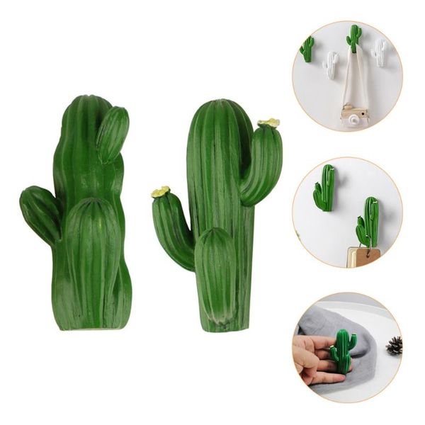 

hooks & rails 2pcs cactus shaped storage creative wall nail-hangers (green)