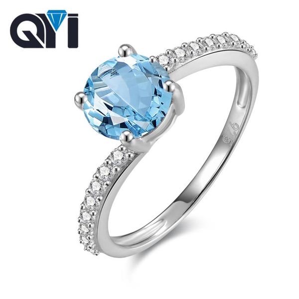

cluster rings qyi 925 sterling silver jewelry natural sky blue z for women 1.25 ct round cut gemstone engagement ring fine, Golden;silver