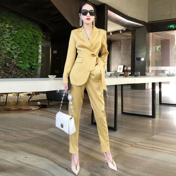 

women's two piece pants 2021 woman work pant suits female set business interview suit ladies smil blazer and pencil office lady q29, White